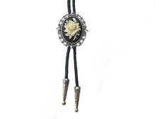 Handmade black rose bolo tie - western style gifts for her cabochon leather