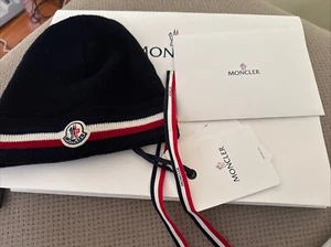 Moncler Beanie Knit Hat Berretto Wool Cap Navy Blue NEW WITH TAGS AUTHENTIC - Picture 1 of 4
