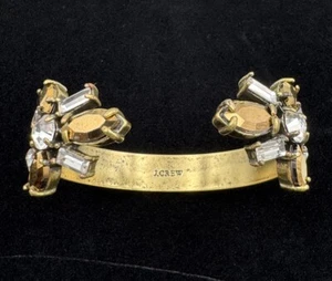 J.Crew Gold Tone Double End Crystal Open Bangle Cuff Statement Bracelet - Picture 1 of 9