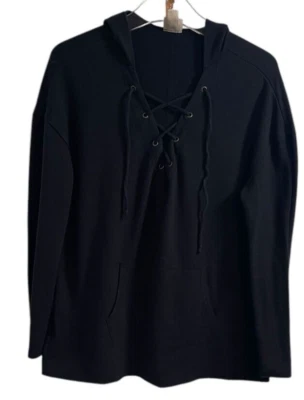 Mossimo Supply Women's Black Tie Closure Lightweight Hoodie SIZE-LARGE - Image 1 of 4