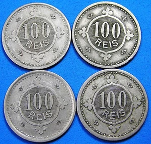 Portugal Lot of 4 Copper-Nickel Coins 100 Reis 1900, KM-546, Combined Shipping - Picture 1 of 3