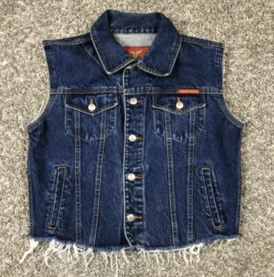 Cowboy Blues Blue Denim Jean Jacket Medium Button Up Cotton Distressed Edges - Image 1 of 4