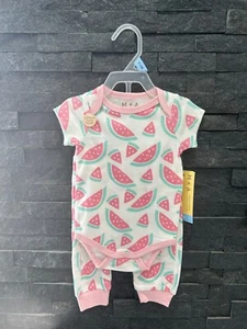 NWT Monica + Andy Girls Pink White 2 Piece Short Sleeve Pant Set 3-6 Months - Picture 1 of 4