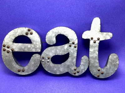 " EAT" Rustic Galvanized Metal Kitchen Sign For Table/ Wall Decor Gray 17"x9" - Image 1 of 4