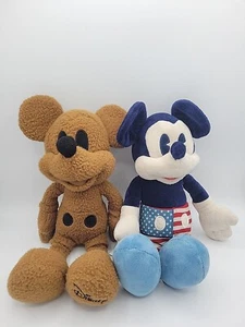 MICKEY MOUSE PLUSH LOT of 2 - Stuffed AE 12" & American Flag Mickey 12" - Picture 1 of 9