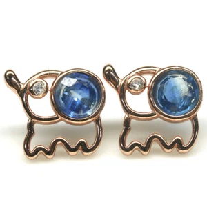 Gemstone 6 mm. Blue Sapphire & White Zircon Earrings 925 Silver Rose Gold - Picture 1 of 4