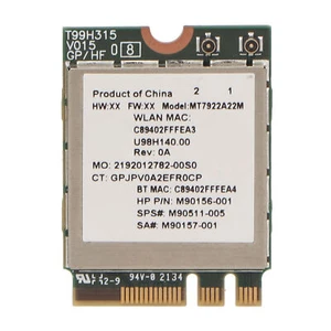 MT7922 Wi Fi 6E Wireless Network Card 2400Mbps 2.4G/5G 802.11AX M.2 NGFF - Bild 1 von 22