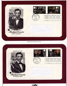 2009 Abraham Lincoln Sc 4380-4383 set of 2 FDCs, PCS cachets on info pages - Picture 1 of 3