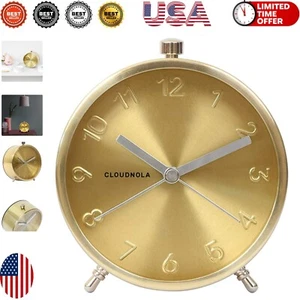 Battery Operated Glam Gold Alarm Clock - Stylish 4.3" Quartz Design for Bedrooms - Picture 1 of 9