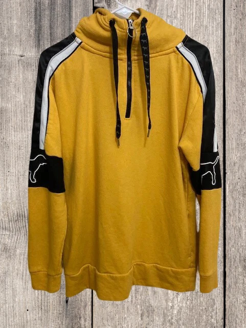 Victoria Secret ROSA Campus Sherpa Sudadera con Capucha Mujer Pequeña Amarilla y Negra Perro 1/4 Cremallera Foto 1 de 4