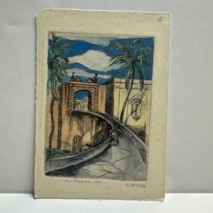 Ancienne petite estampe San Cristóbal, Porto Rico, signée par N. McNally - Photo 1/19