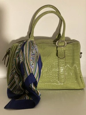 Women’s  Lime Green Satchel Top Handle Handbag Silver Hardware Zipper - Image 1 of 4