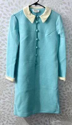 Vestido Cinturón Vintage MCM Johnathan Logan Años 60 70 Para Mujer’s S M Azul Cielo Espalda Corta Foto 1 de 4