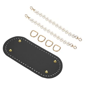 8.7 x 4 Inch Oval Leather Bag Bottom with Pearl Bag Handles and Buckles, Black - Picture 1 of 7