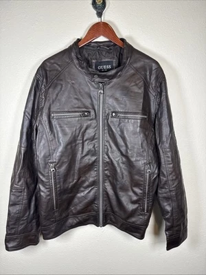 $226 Guess Hombre Marrón Imitación Cuero Cremallera Completa Motocicleta Abrigo Chaqueta Talla XL Foto 1 de 4