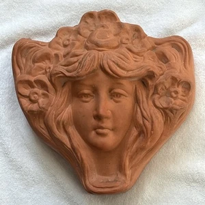 Art Nouveau Lady Head Terracotta Wall Pocket Pot Planter Thomas Ceramics Vintage - Imagen 1 de 22