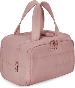 Bolsa tocador viaje grande rosada ligera con asa para maquillaje y accesorios - Imagen 1 de 12