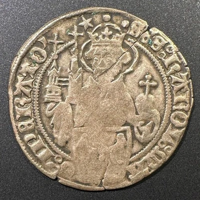 1421 Aachen Germany Groschen Tournois Charlemagne Bust Rare Early Dated Coin - Image 1 of 2