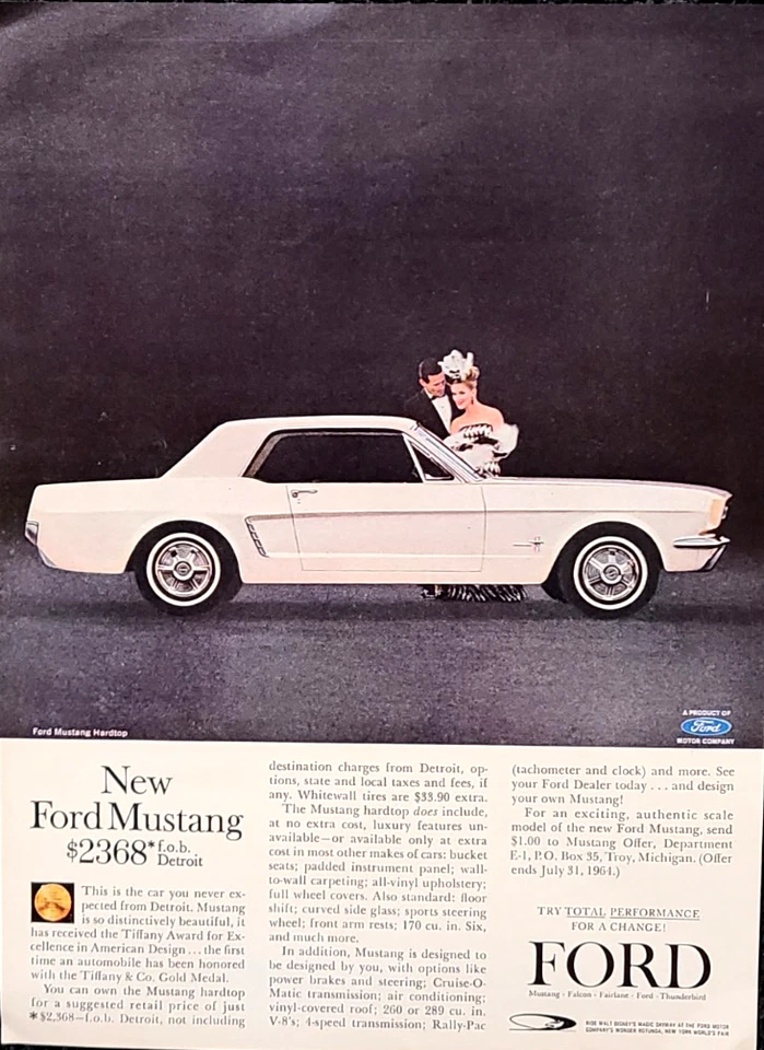 Ford Mustang Hardtop Original 1964 Vintage Print Ad Wall Art - Image 1 of 1