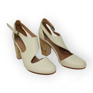 EU38 US7,5 FORTRESS LunaNaya Asymmetric CutOut Wood Pump PebbledIvory FreeShip - Bild 1 von 14