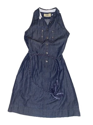 Vestido Anthropologie Holding Horses Cambray Denim Talla 0 Sin Mangas con Cinturón Foto 1 de 4