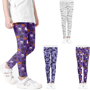 Kids Halloween Leggings Pumpkin/Spider Web/Stripe Long Gym Yoga Pants Trousers - Picture 1 of 32