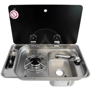 CAN ONE QUEMADOR PLACA GRIFO FRÍO FREGADERO DERECHO COMBI Y TAPA CRISTAL FL1323 AUTOCARAVANA - Imagen 1 de 7