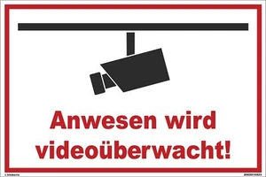 Schild 30 x 20 cm - Anwesen -Videoüberwachung Aluminiumverbundplatte - Bild 1 von 1