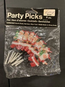 Vintage Party Picks Weihnachtsmann mit Paket 8er Set Hongkong Neu in Verpackung - Bild 1 von 3