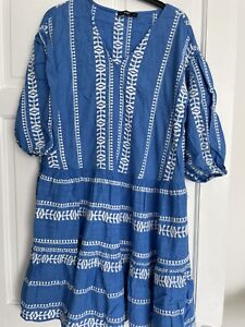 Hippie BLUE/WHITE EMBROIDERED Dress Size 12