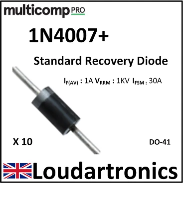 MULTICOMP PRO 10 x 1N4007+ Standard Recovery Diode DO41 Fast - UK Seller