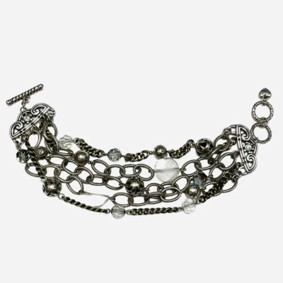 Brazalete Brighton Metal Play Cuentas 5 Hilos Placa Plata Bronce Cadena Ancha Foto 1 de 4