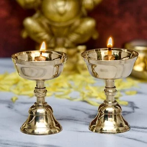 Pure Brass Akhand Jyoti Diya Nanda Table Oil Lamp Diwali Deepak 3.2", Pack 2 - Picture 1 of 5