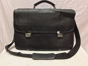 Hudson Black Leather Briefcase Organizer Padded Laptop Bag - Picture 1 of 8
