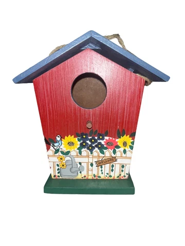 Hanging FTD Wood Birdhouse Cottage 6-1/4 inch Tall  Vintage Estate Item Cover