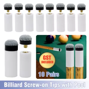 10 Pairs Billiard Screw-on Tips with Pool Cue Stick Ferrules Soft Tips Grey Set - Picture 1 of 12