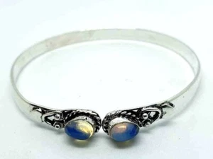 925 Silver Plated Cuff Bangle Bracelet Rainbow Opal Gemstone & Free Gift Bag. - Picture 1 of 3