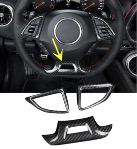 Gloss Real Carbon Fiber Steering Wheel Button Cover Trims #A For 16-23 Camaro - Imagen 1 de 6