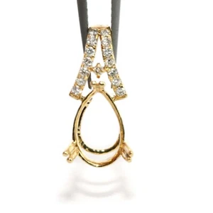 Pendant Semi Mount Pear 10x7mm In 14K Yellow Gold With Diamond Accents (52624) - Picture 1 of 6