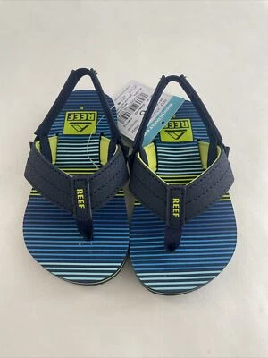 Sandalias chanclas REEF Little Uni verde aguamarina a rayas niños pequeños talla 6 correa trasera Foto 1 de 4