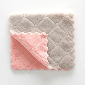 Asciugamano bifacciale ispessito olio antiaderente dimensioni 27 cm x 15 cm - 5 pz grigio - rosa - Foto 1 di 9