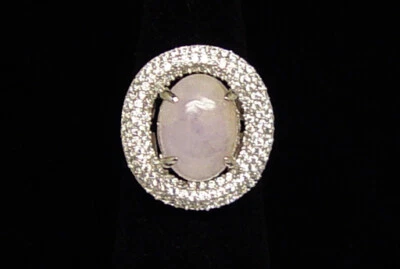 Silver .925 Genuine Jadeite lavender jade ring  9.5 x 13 mm Sz 6.5 expands to 7  - Image 1 of 4