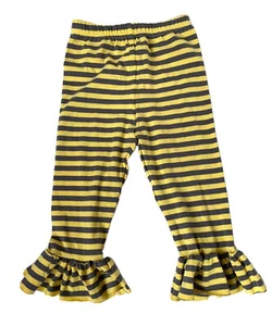Baby Girl leggings knit ruffle pants Yellow Stripe Twin girls  2T Handmade New - Picture 1 of 2