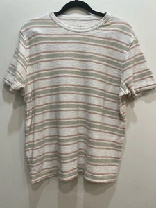 Folk Mens Striped T-Shirt Crew S Textured Cotton Retro Smart Casual 90s - Bild 1 von 8