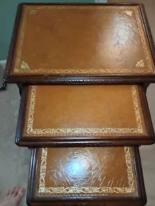 1940 English Mahogany Nesting Table Stack Set of 3 - Picture 1 of 3