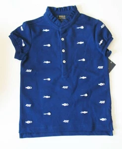 Polo Ralph Lauren Girls Embroidered Stretch Mesh Top Shirt Fall Royal Sz 5 - NWT - Picture 1 of 1