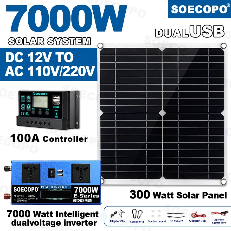 SOECOPO 6000W Complete Solar Panel Kit Solar Power Generator 100A Home 110V/220V System