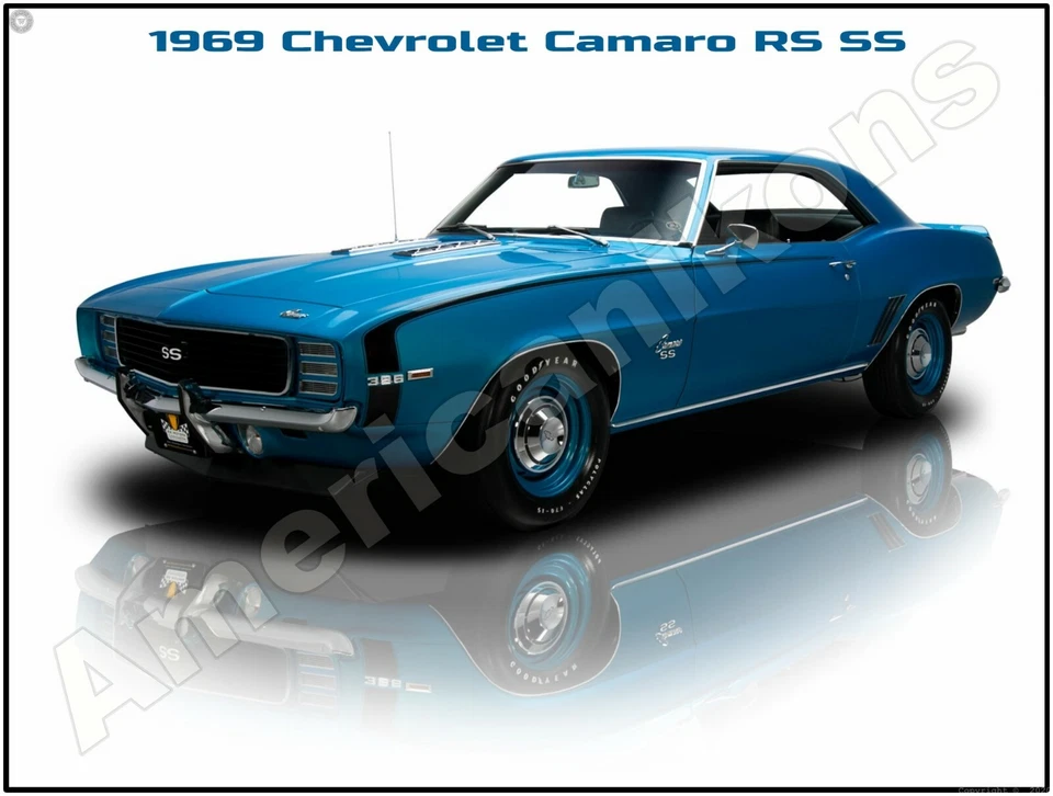Chevrolet Camaro RS SS 1969 en azul nuevo letrero de metal: restauración impecable Foto 1 de 1