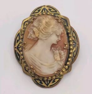 Antike Pinchbeck Kamee Brosche 9k Anfang 20. Jahrhundert Viktorianisch Jugendstil Signiert - Bild 1 von 12