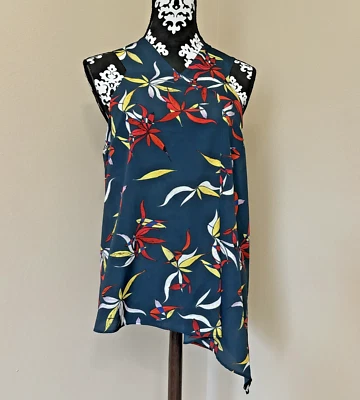 Blusa Rachel Roy Mujer Dobladillo Asimétrico Azul Rojo Amarillo Blanco Top Floral Grande Foto 1 de 4